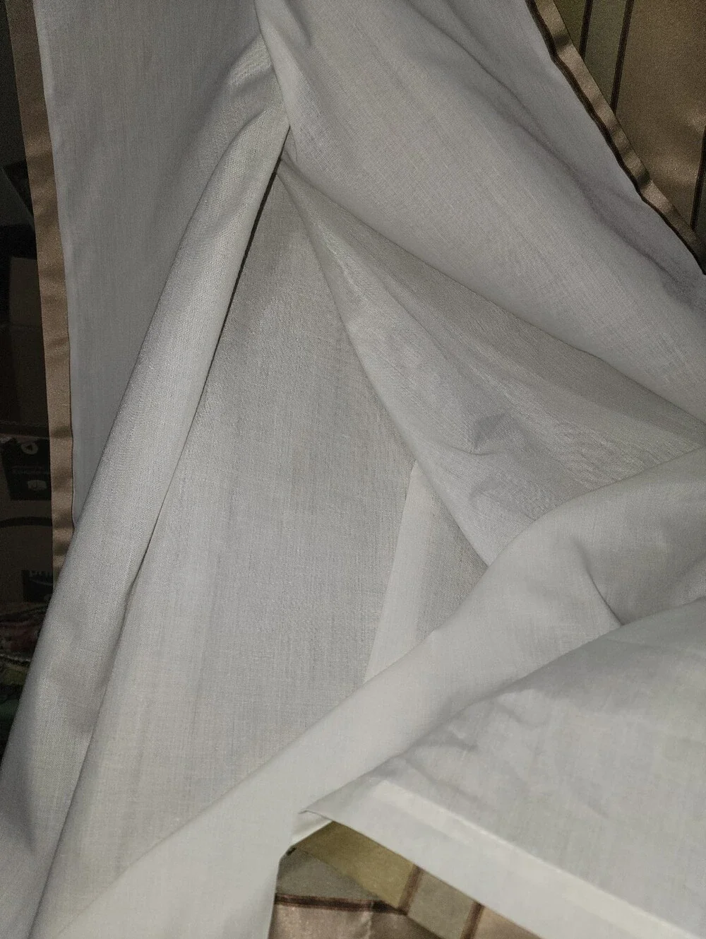 World Market Curtain Set Olive and Taupe Striped Lined 54X96